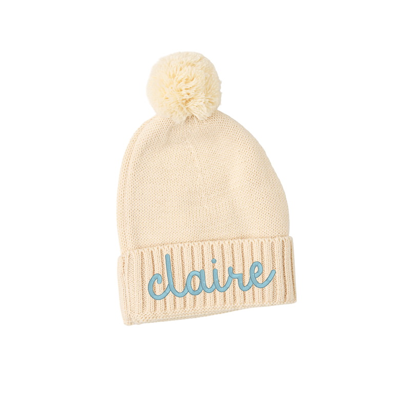 Oatmeal KNIT POM BEANIE - Gigi and Max