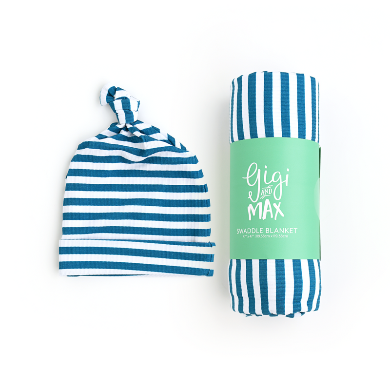 Cooper Blue Ribbed SWADDLE - Gigi and Max