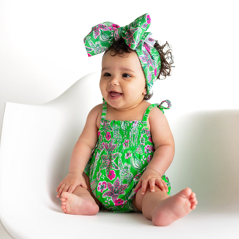 Safari SMOCKED BUBBLE ROMPER - Gigi and Max