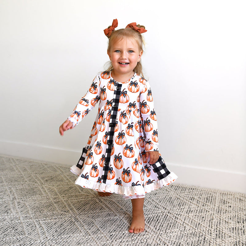Lilith Pumpkin BUTTON DRESS - Gigi and Max