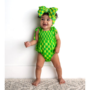 Brad Green Neon SMOCKED BUBBLE ROMPER