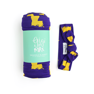 Louisiana Purple & Gold SWADDLE - Gigi and Max