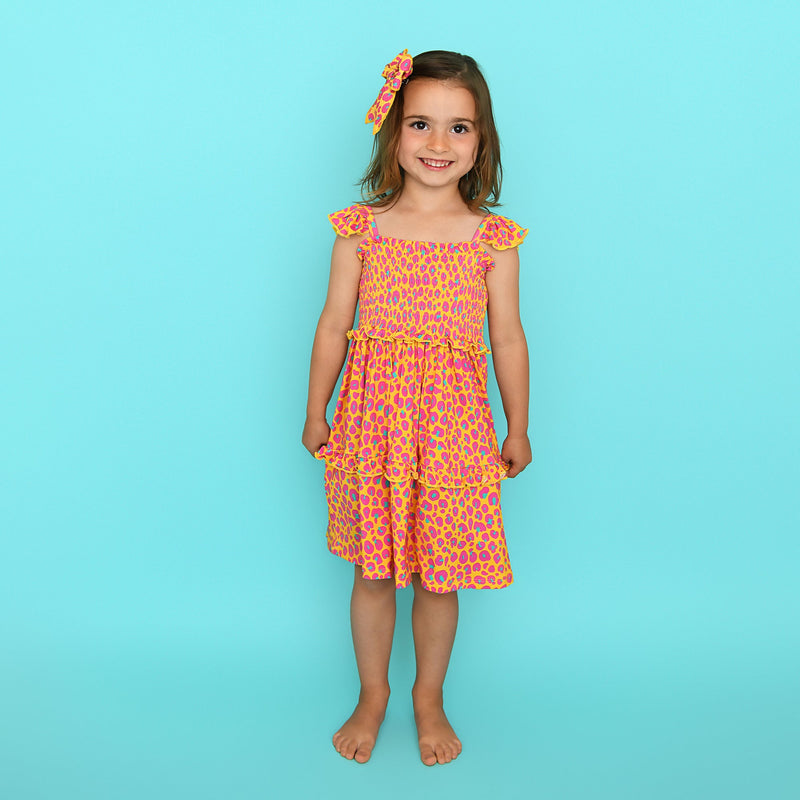 Kelly Leopard SMOCKED DRESS