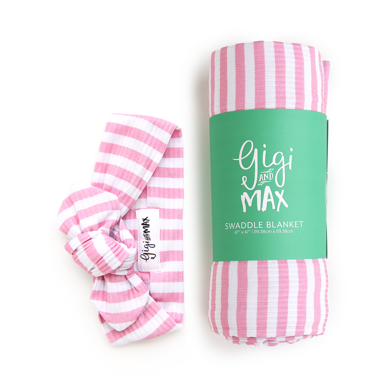 Lana Pink Ribbed SWADDLE - Gigi and Max