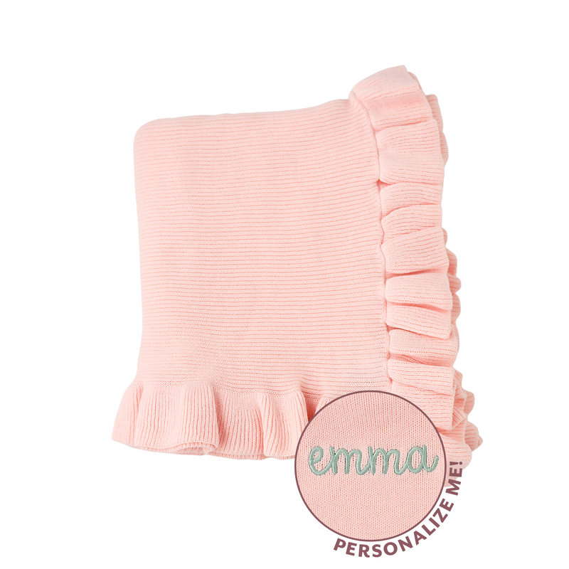 Light Pink KNIT RUFFLE BLANKET - Gigi and Max