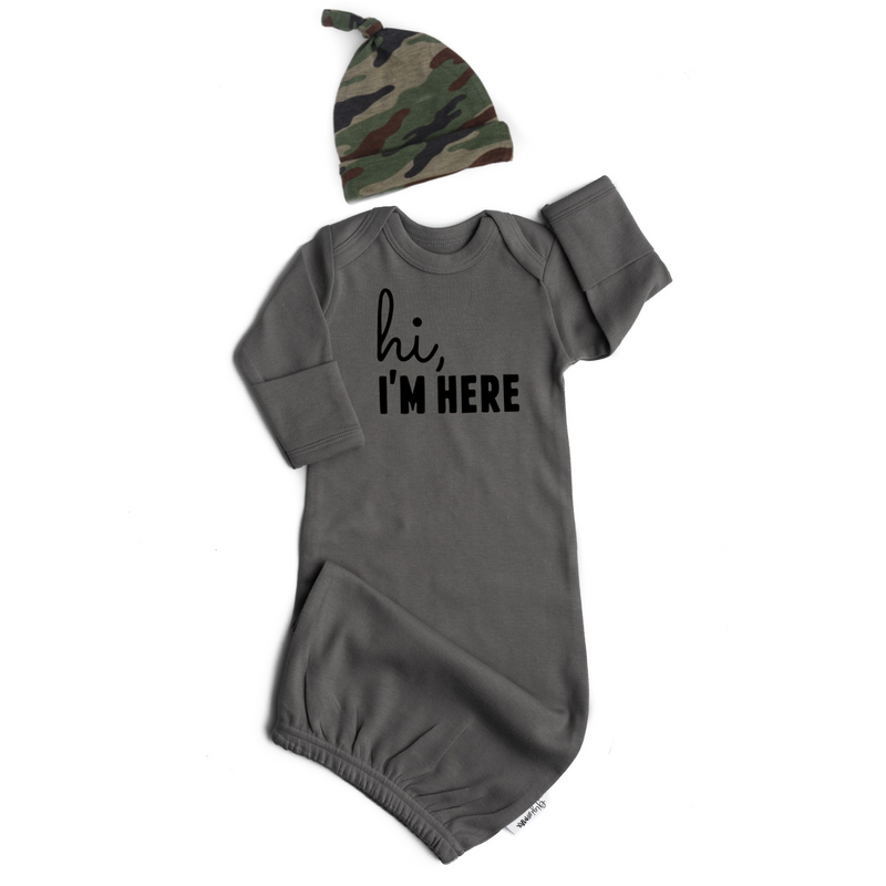 Gray Gown - Black hi, I'm here Gender Neutral - Gigi and Max